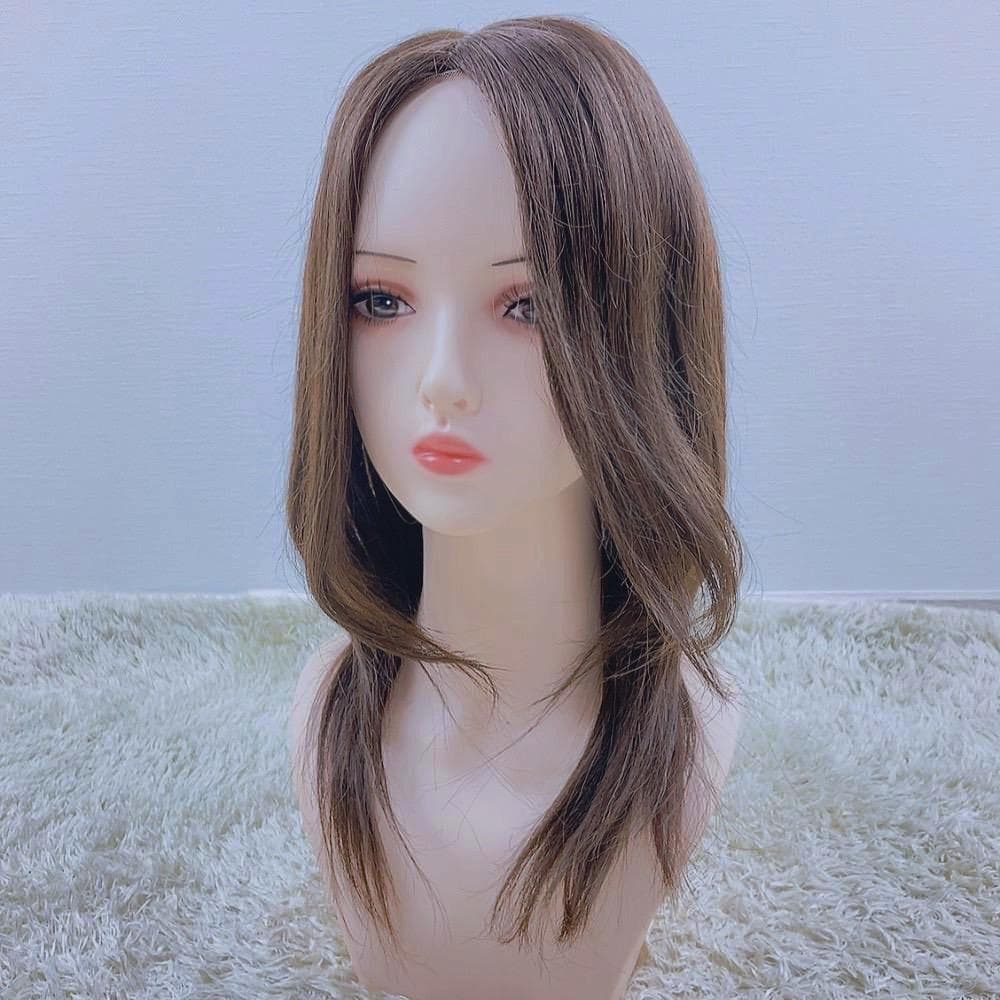 人毛100% フルウィッグ 医療用 ロングストレート モカブラウン 45cm