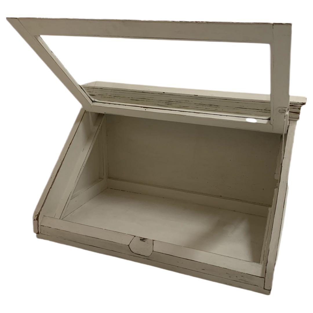 VINTAGE Antique レトロ ガラスショーケース ホワイトペイント 棚