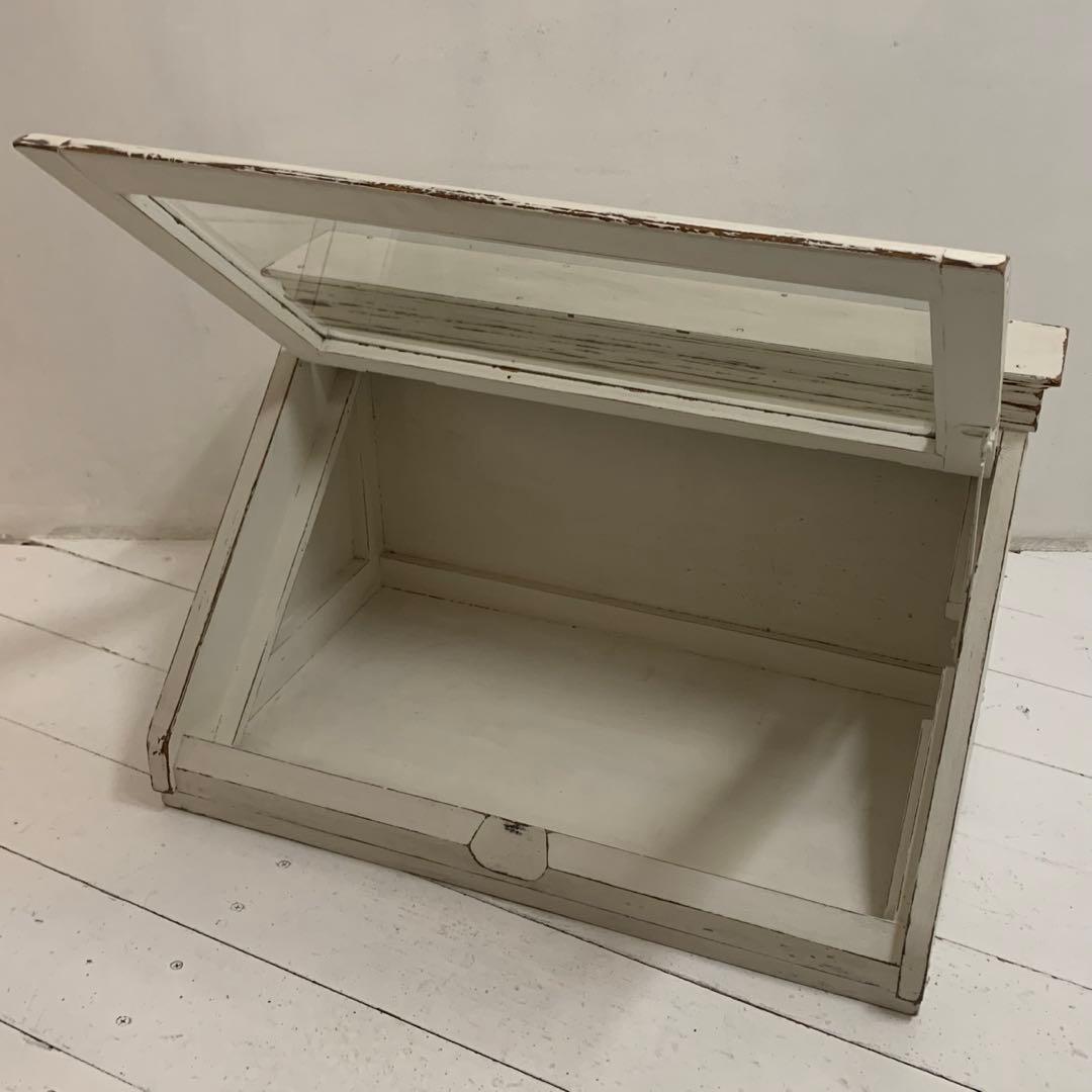 VINTAGE Antique レトロ ガラスショーケース ホワイトペイント 棚