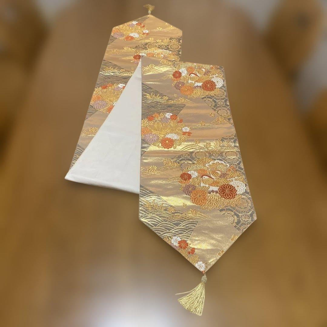 table runner 金彩唐織花丸　帯リメイク　正絹