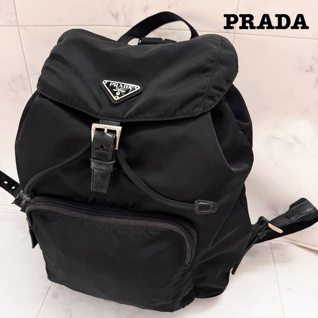 PRADA リュック　三角ロゴ　テスートナイロン　シルバー金具　黒　ユニセックス