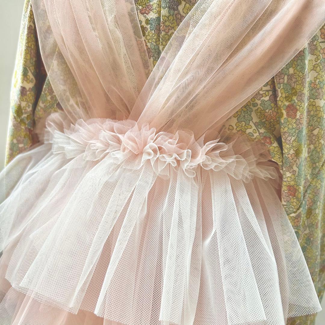 被布エプロン【桜ピンク】チュール被布　被布ドレス　七五三　3歳着物