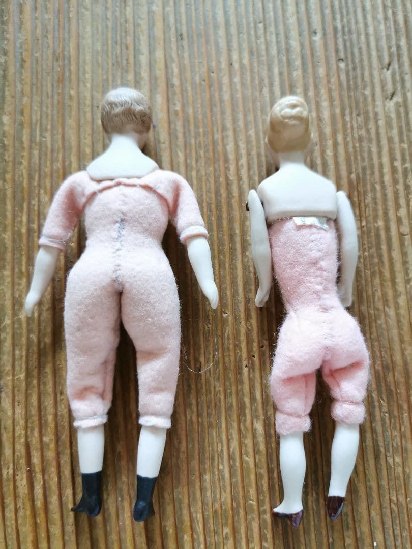 アンティーク チャイナヘッドドール ふっくらピンクフェルト ペア 夫婦 カップル