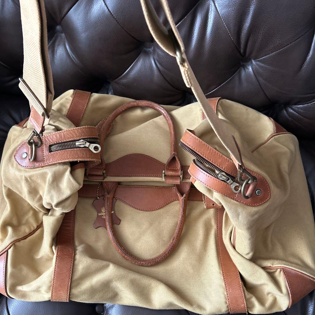 Whitehouse Cox ボストン　 キャンパス×ブライドルレザー　ベージュ