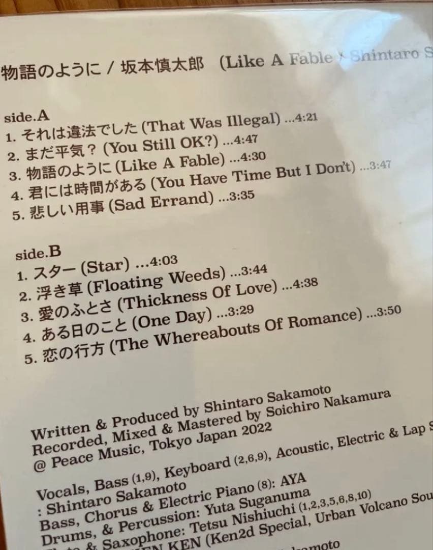 坂本慎太郎　Like A Fable 物語のように　レコード