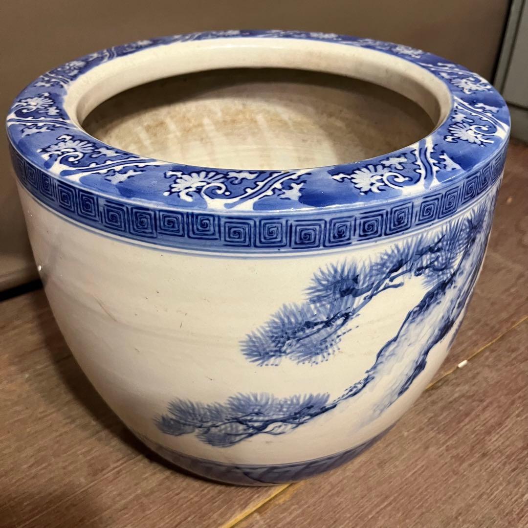 ☆ビンテージ☆火鉢☆染付☆火箸＆灰ならし付き☆昭和レトロ☆