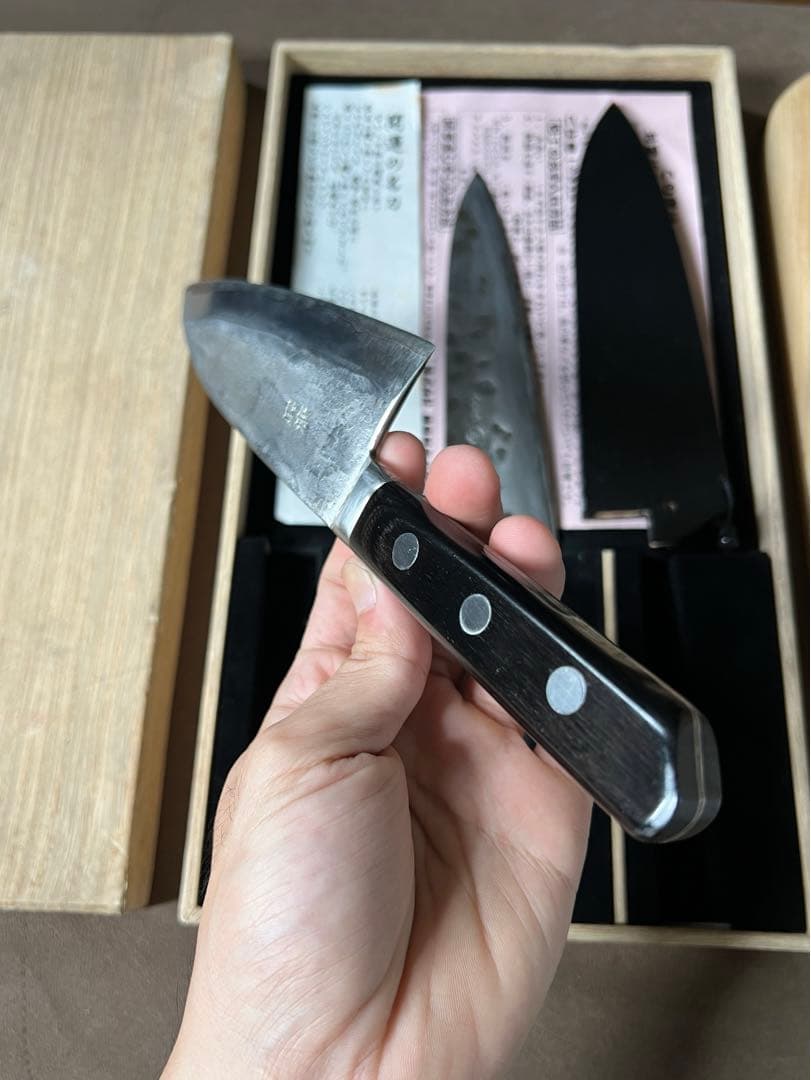 出刃包丁藤原照康ー杉本ー鍔屋-3本セット木鞘付き