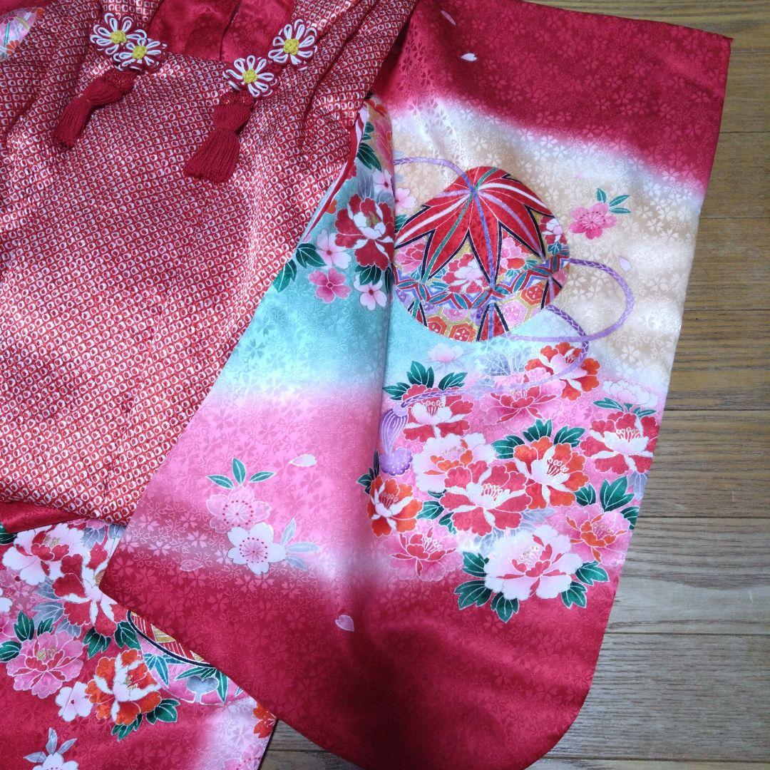 三歳★被布＆正絹花柄着物＆刺繍長襦袢＆小物
