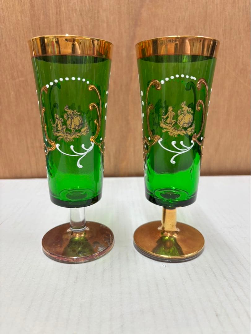 ベネチア ガラス イタリヤ ムラーノ グラス 2個　( グリーン )