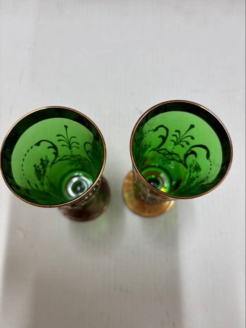 ベネチア ガラス イタリヤ ムラーノ グラス 2個　( グリーン )