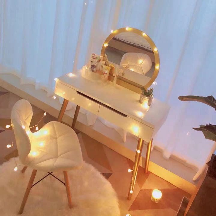 即日発送　ゴールド北欧風ins話題オシャレドレッサー　コスメデスクスツールセット