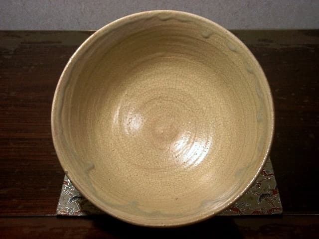 酒津焼　武者小路千家 有隣斎宗匠　書付 銘・女郎花　茶碗　無傷　共箱　保証。