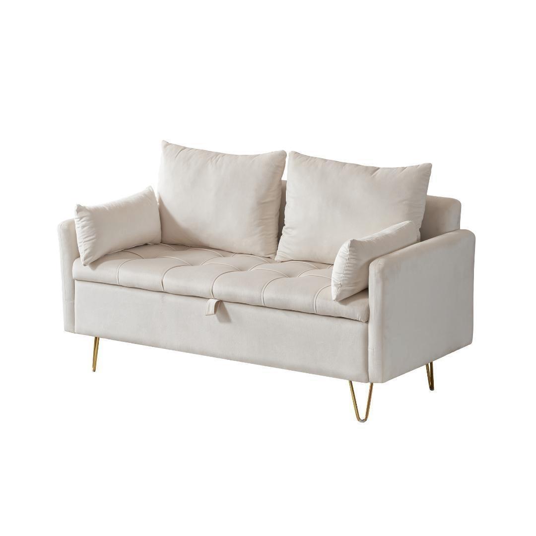 ソファー 2人掛け ソファ 収納付き クッション4個付き 金属脚付きカウチソファ