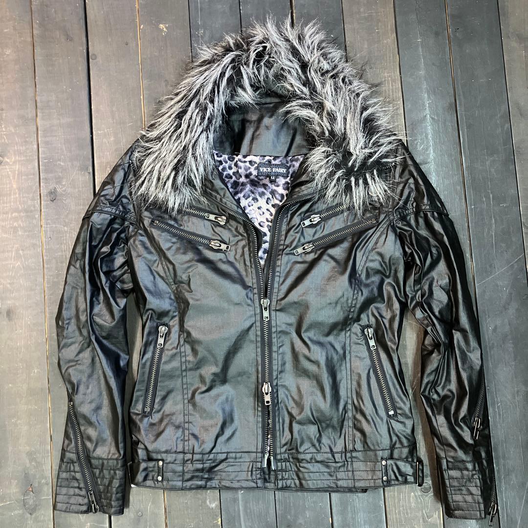d*7様 VICE FAIRY ファー付きフェイクレイヤードライダースジャケット
