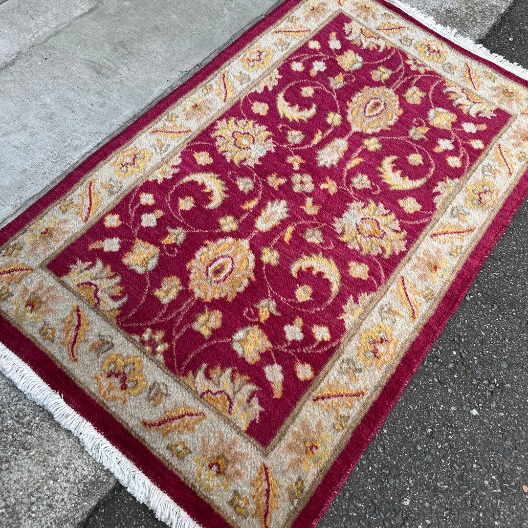 123x76cmペルシャ絨毯可愛い色合い玄関マット手織り絨毯