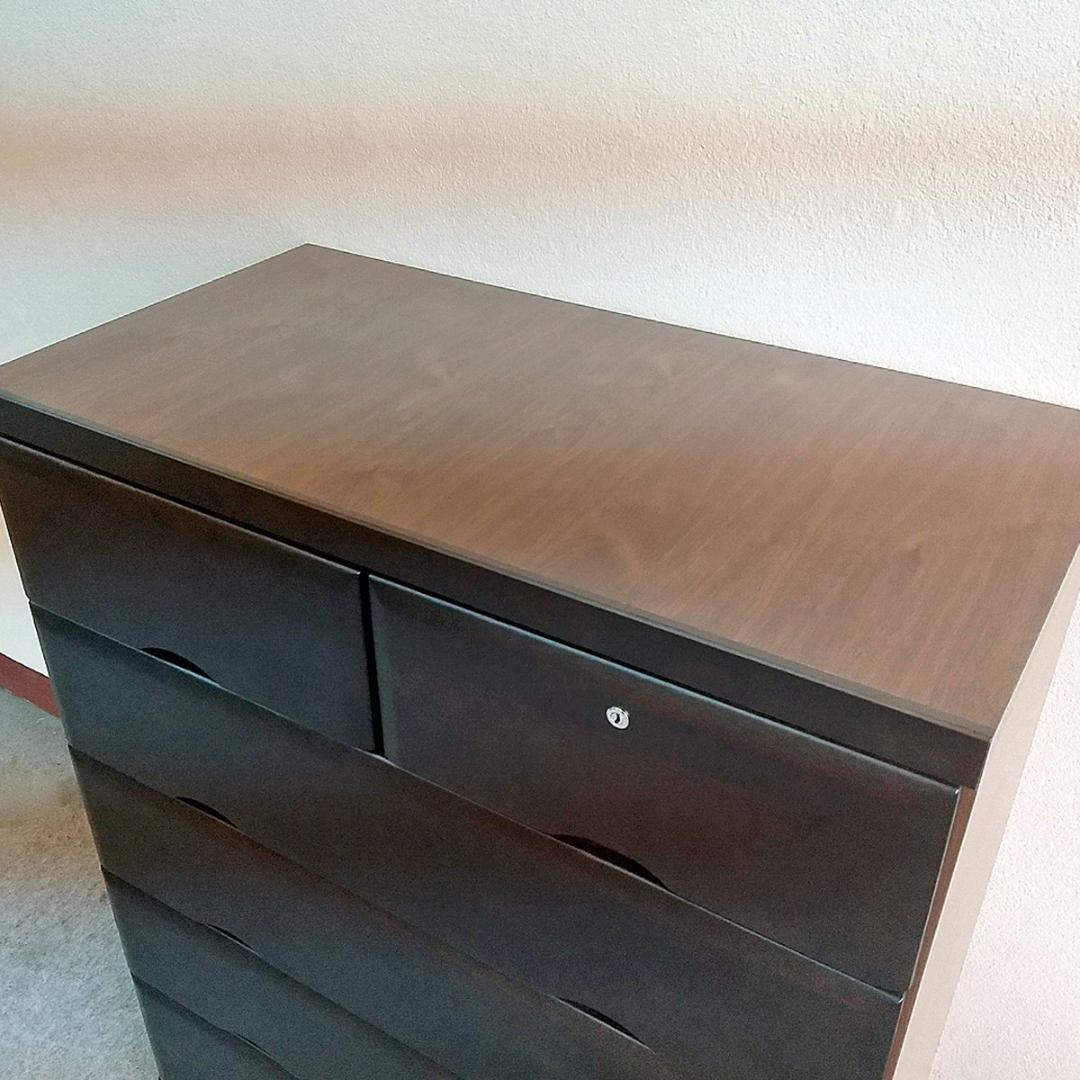 チェスト　5段　幅80cm　天然木桐材　鍵付き　日本製　ダークブラウン　完成品