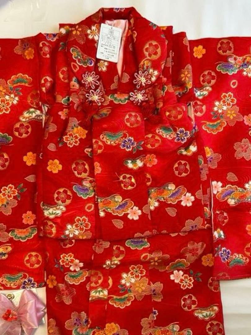 七五三 3才祝着セット新品未使用品　赤きもの&被布セット　草履巾着