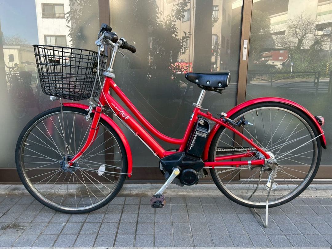 中古電動自転車 ヤマハ パスCity-F 26インチレッド 横浜 №3666
