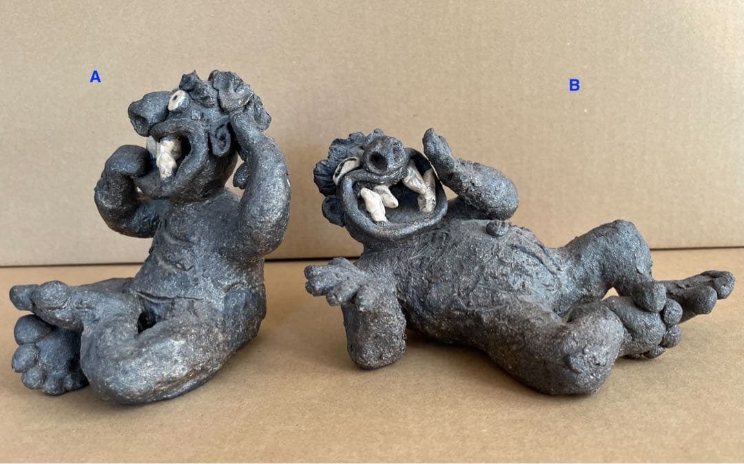 東大寺別当 清水公照作　泥仏一対　２体セット　アート作品　どろぼとけ