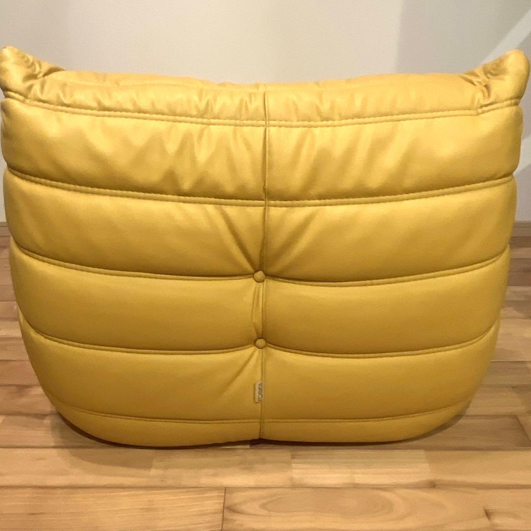 ligne roset togo 1P 本革 レザー ヴィンテージ ソファ　黄色