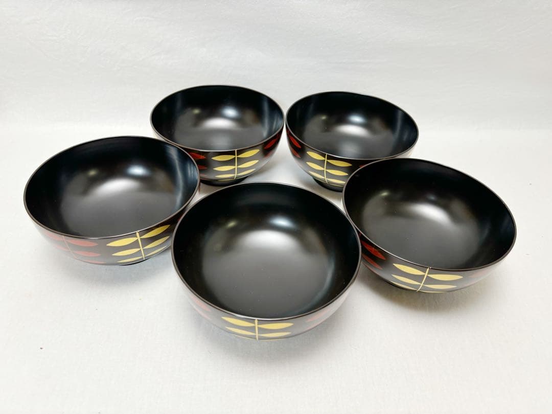 未使用 懐石道具 塗師 岡本陽斎作 木製黒真塗 金彩蒔絵 煮物椀 5客揃 共箱