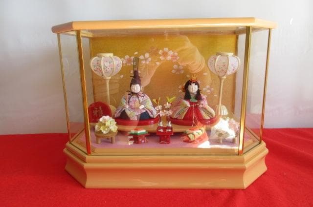 最大安　吉徳購入　 送料込み　ガラスケース 親王飾り　木目込み 二人飾り