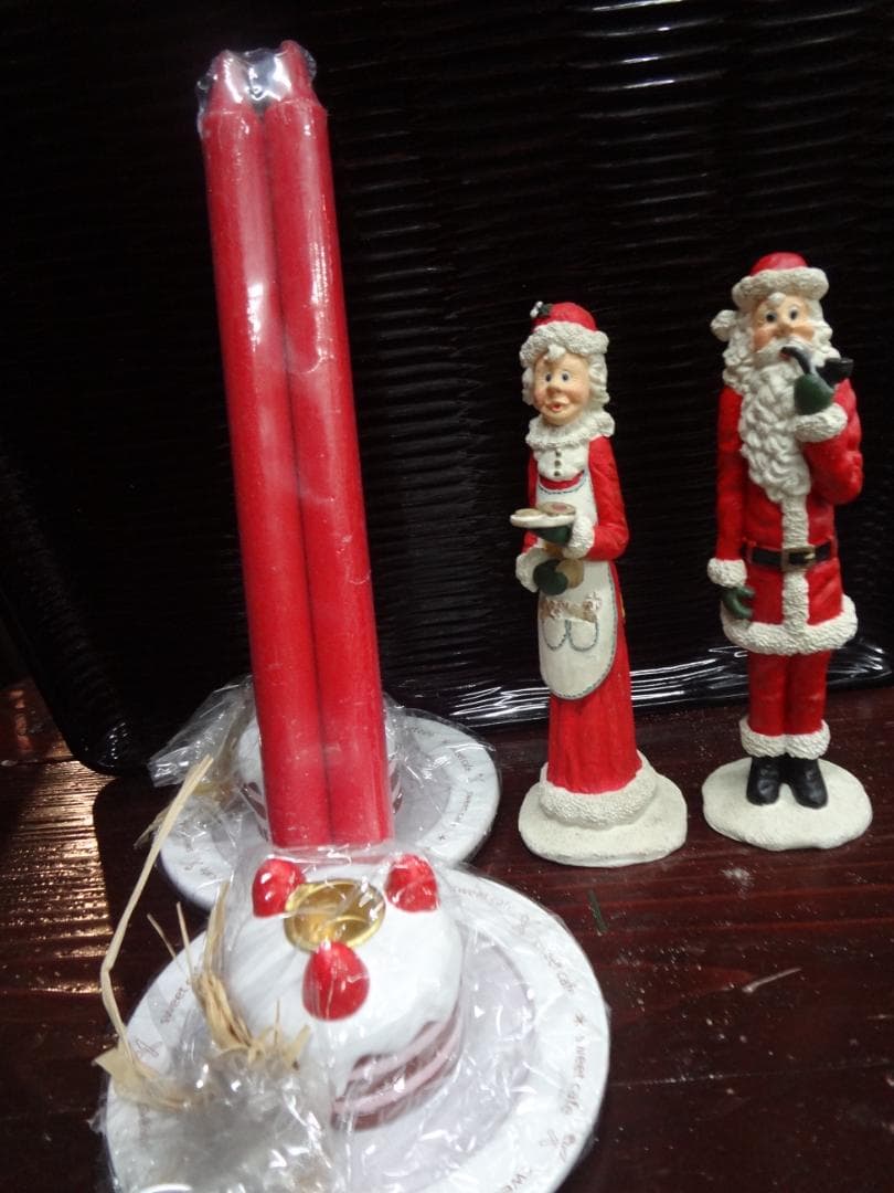 サンタクロースのじじばばオブジェ・キャンドル・キャンドルスタンドセット
