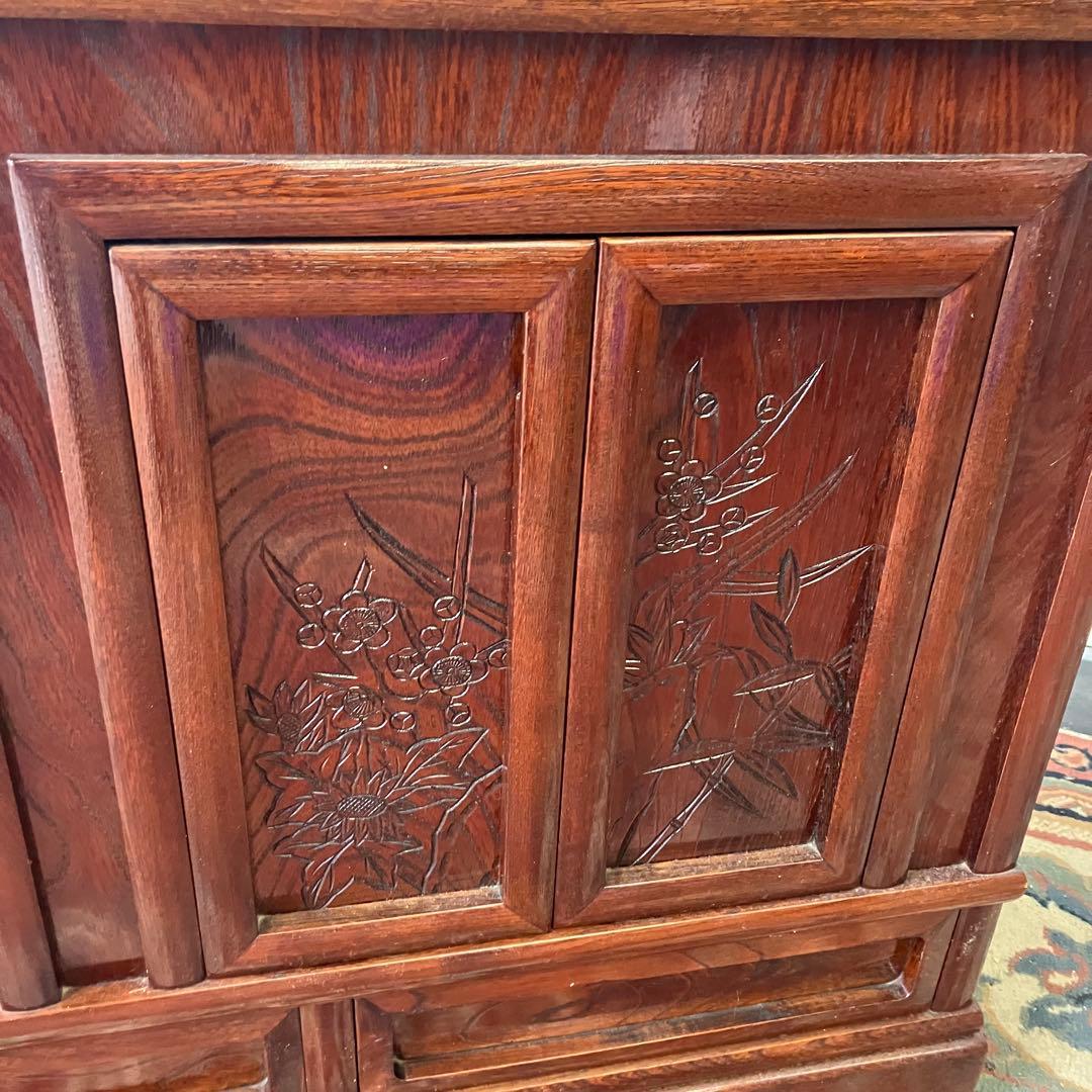 唐木家具 茶箪笥 飾り棚 中国骨董 唐草彫り サイドボード ビンテージ