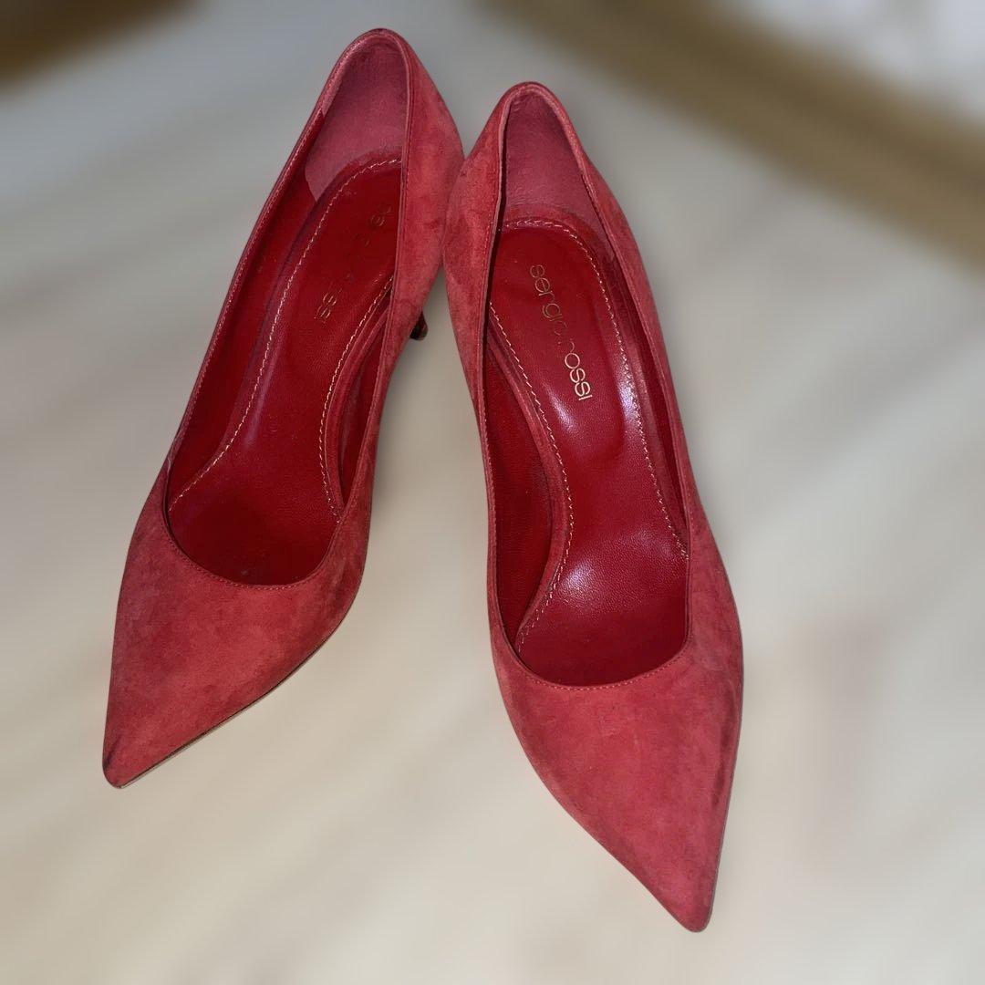 sergio rossi レッド スエード パンプス36クリスマスカラー
