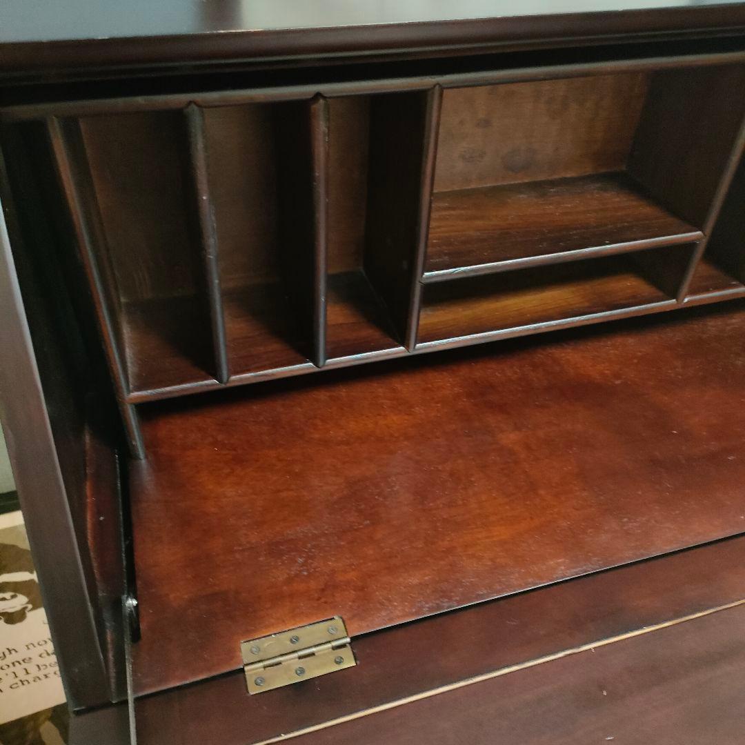 アンティーク調 猫脚ライティングビューロー 鳳凰×牡丹 彫り ダークブラウン