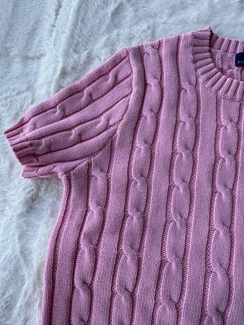 【Mサイズ】ポロ ラルフローレン 半袖ケーブルニット ピンク M　定番