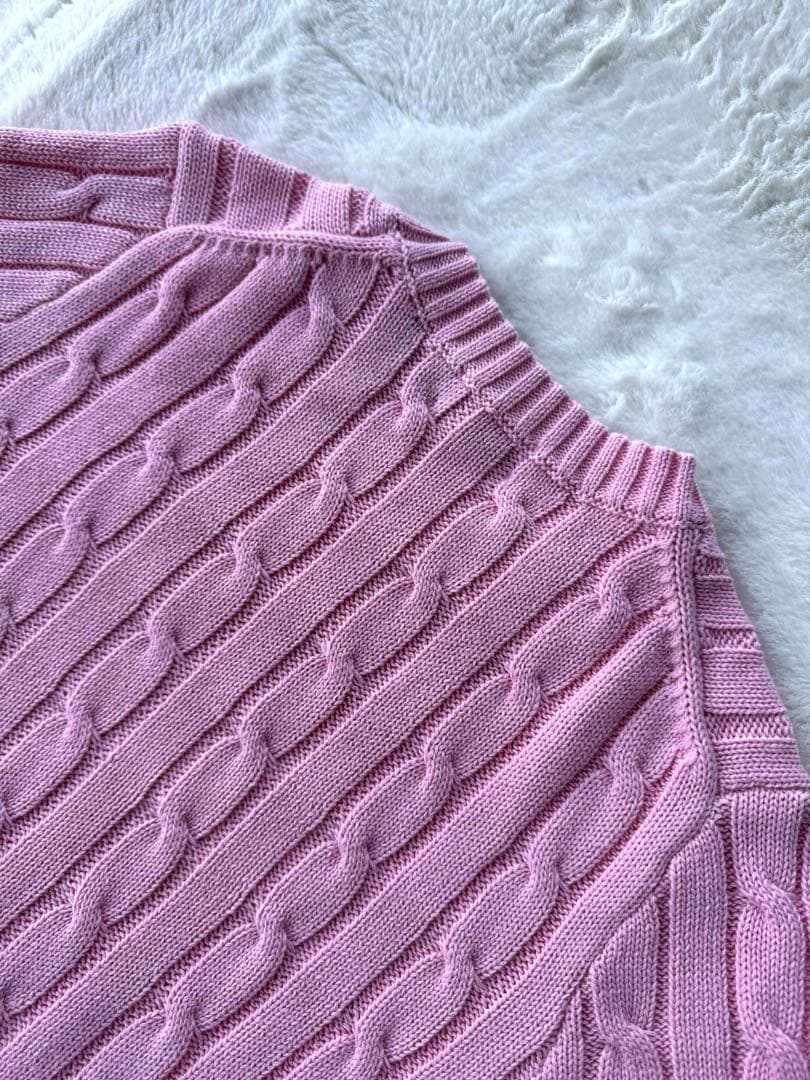 【Mサイズ】ポロ ラルフローレン 半袖ケーブルニット ピンク M　定番