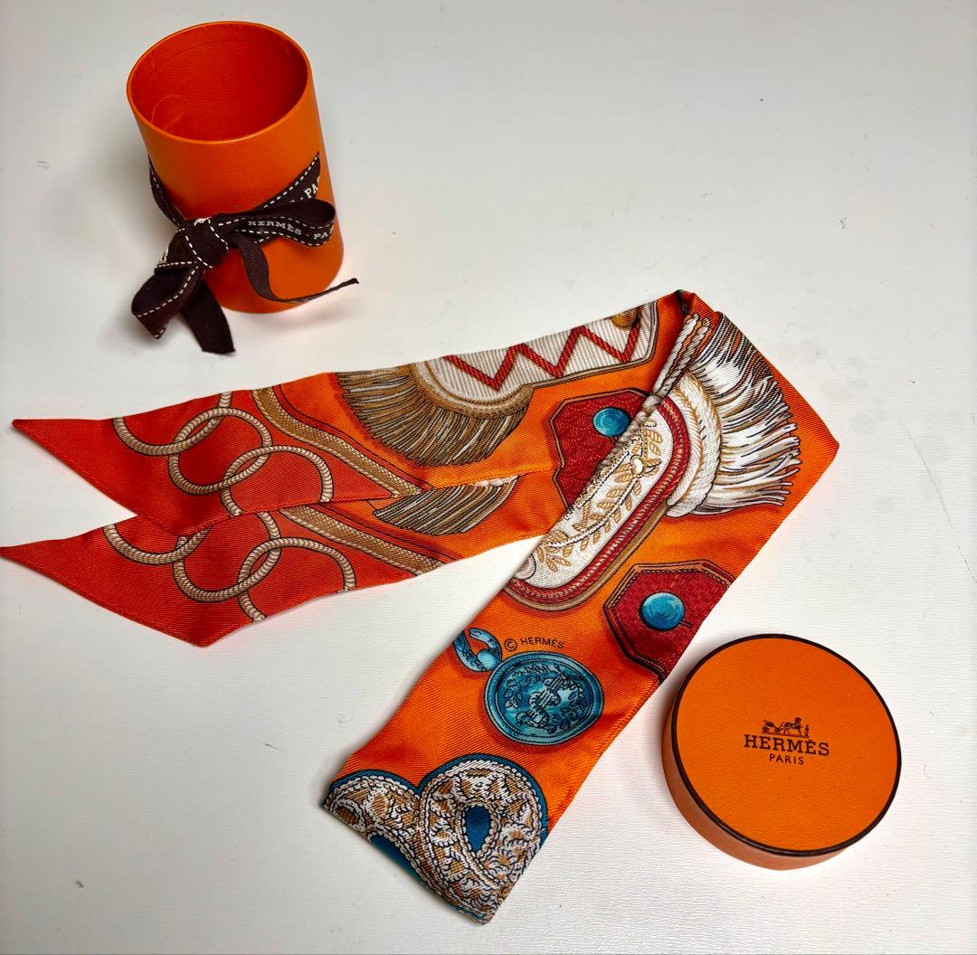 HERMES エルメス ツイリー スカーフ オレンジ シルク 正規品 箱付き