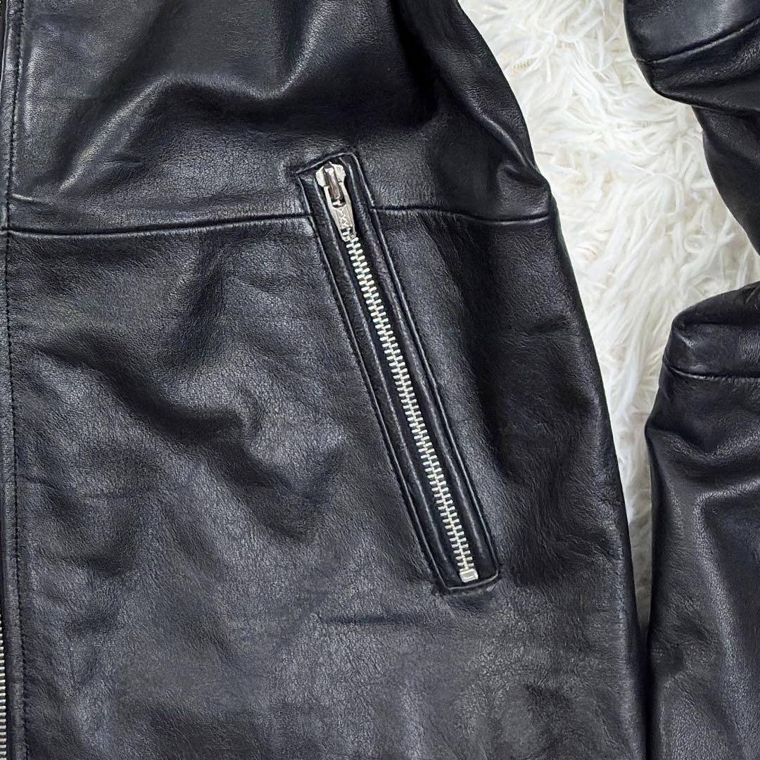 美品　ロシェル　本革　シングルライダース　レザージャケット　蛇腹デザイン　L