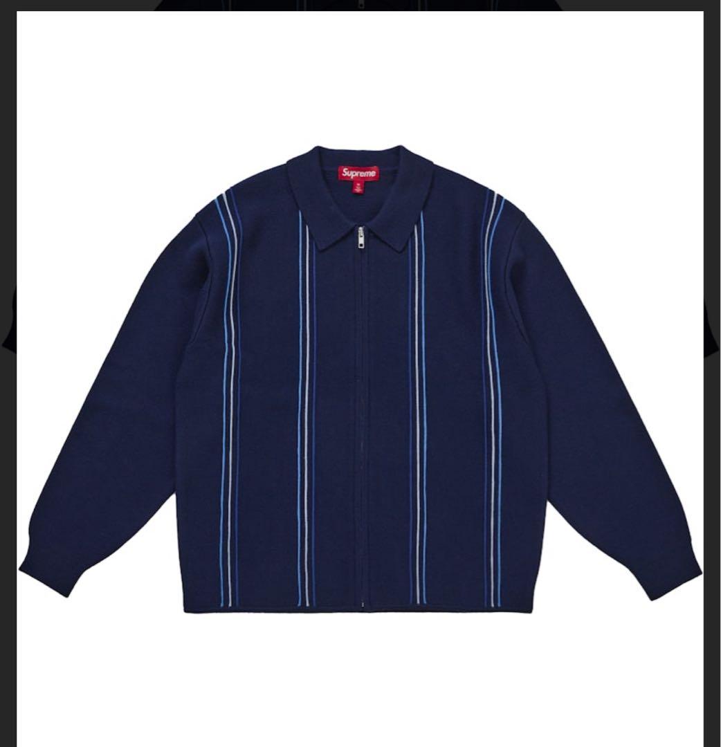 トップス Supreme Stripe Zip Up Polo Sweater