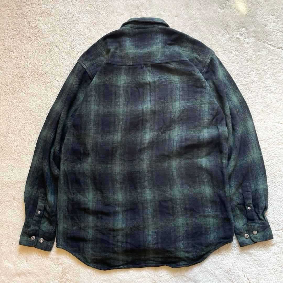 90s Vintage 古着　高級感　オンブレ　チェックシャツ　グリーン