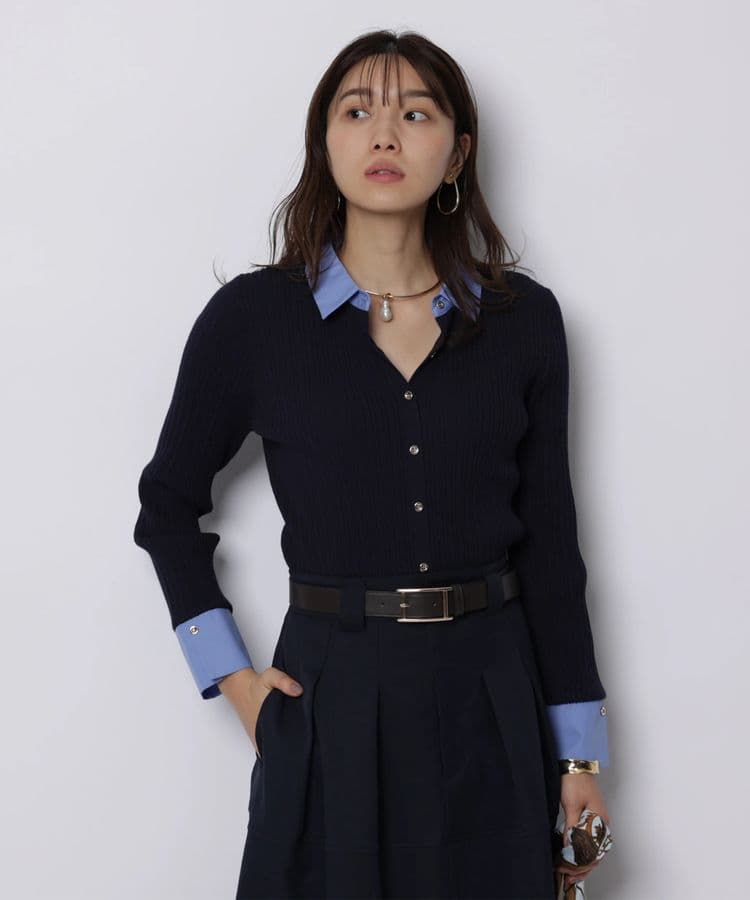 ジャスグリッティー　配色シャツカラー長袖ニット