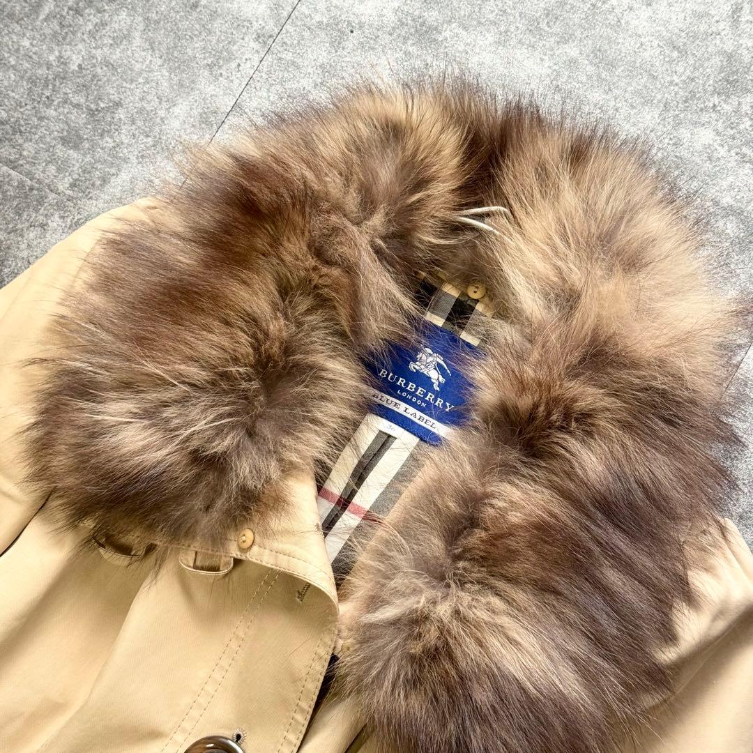 【美品】バーバリーブルーレーベル ノバチェック フォックスファー トレンチコート