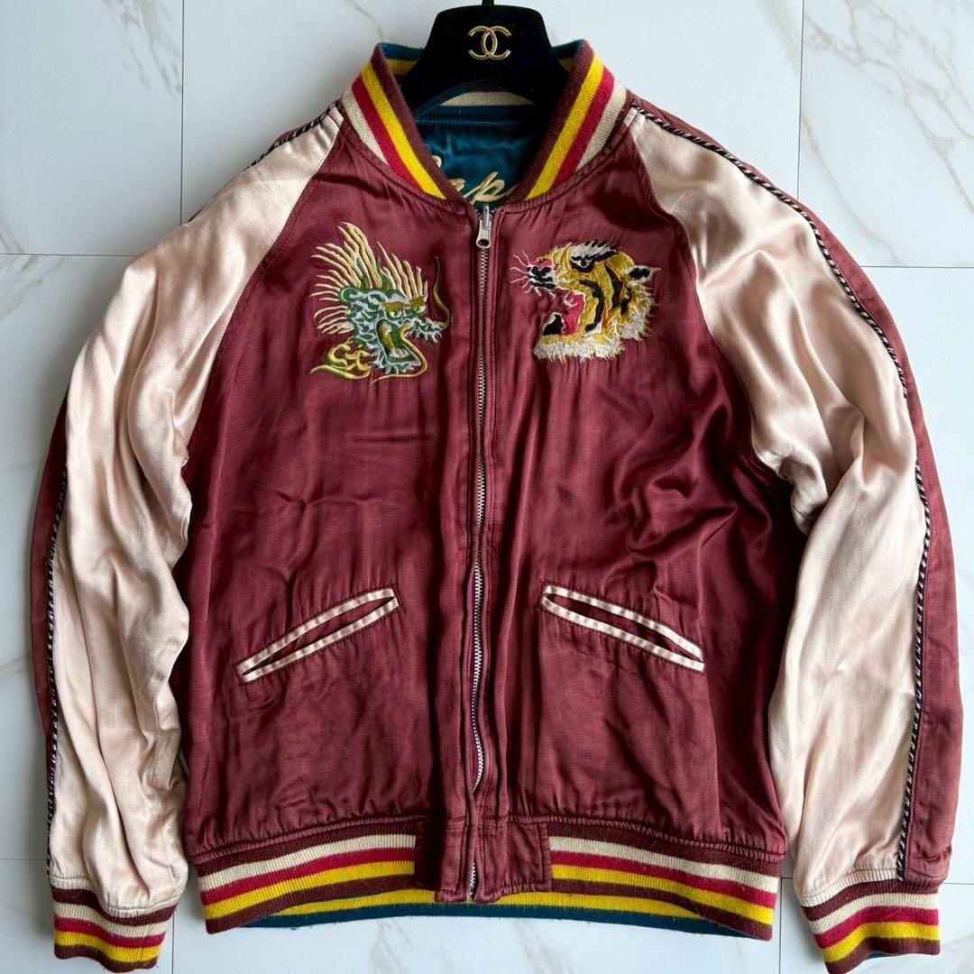 希少◆Houston スカジャン 刺繍 デザイン ブルゾン リバーシブル M