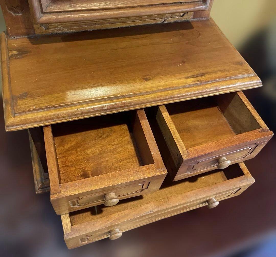 木製　ミラー付きミニチェスト　アンティーク　アクセサリー収納　ドレッサー　鏡台