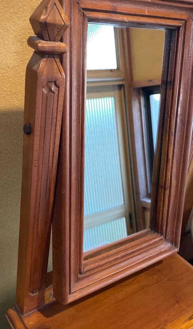 木製　ミラー付きミニチェスト　アンティーク　アクセサリー収納　ドレッサー　鏡台