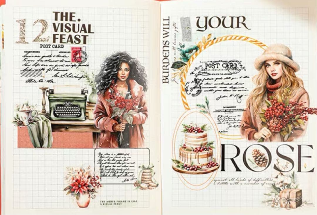 新品　冬語　美式人物小物　PET霧面マスキングテープ　箱入りマステ6本セット