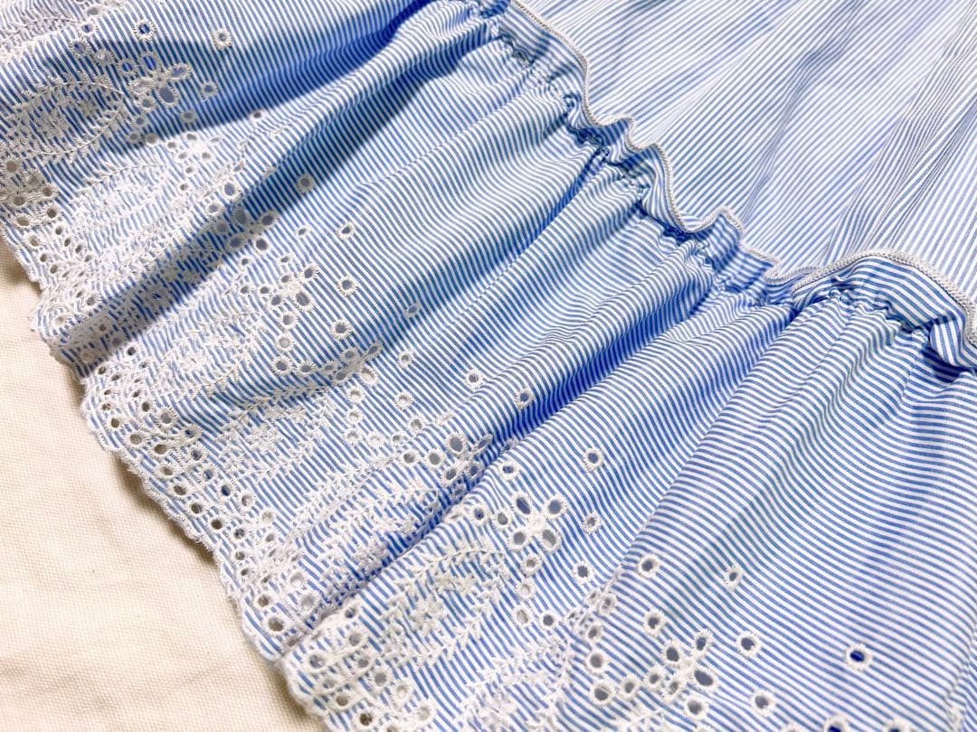 ケイトスペード サックスブルー 白 水色 ストライプ レース襟 半袖ワンピース