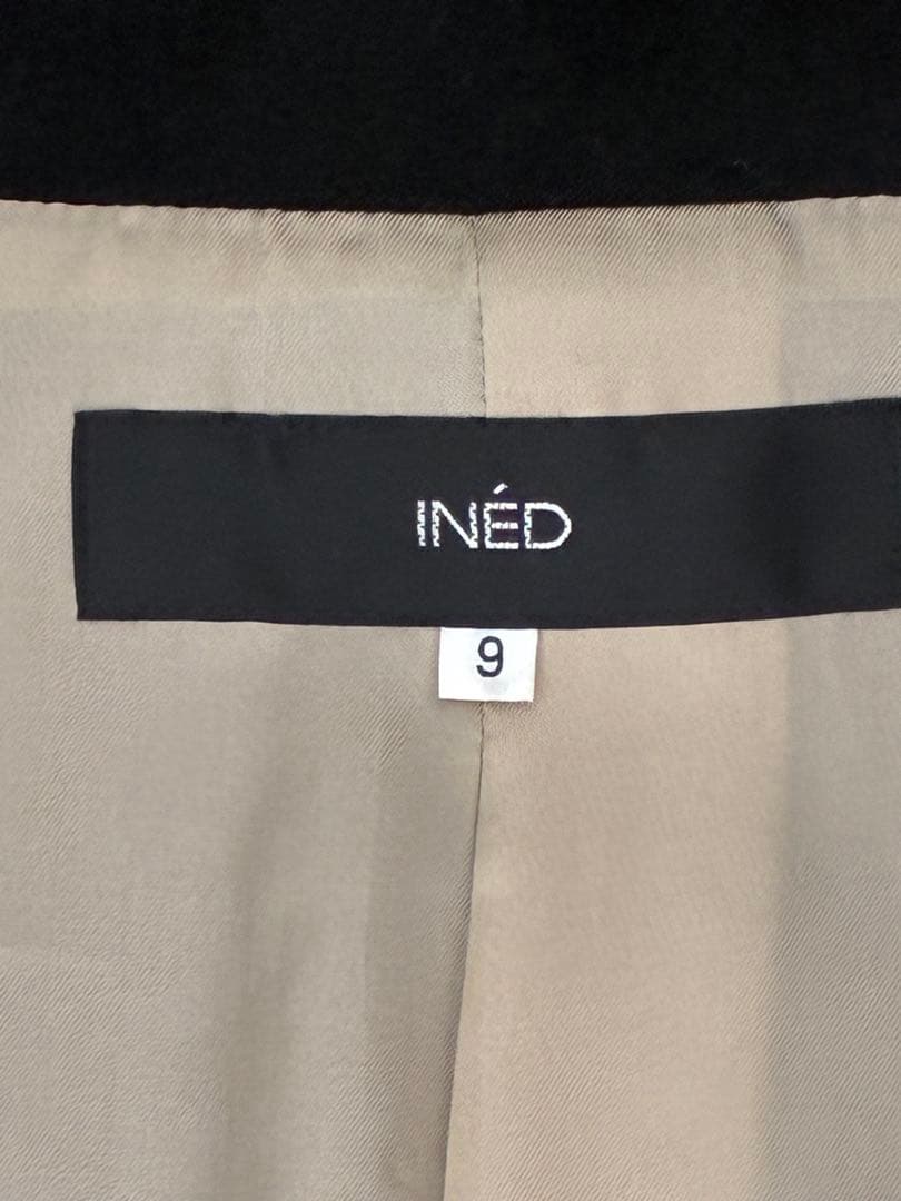極美品9号イネド INED カシミヤ100%ラップコート 黒 冠婚葬祭フォーマル