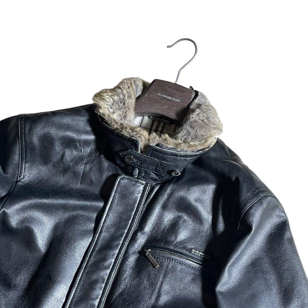 人気✨バーバリー レザーコート ラムレザー L 黒 ノバチェック ファー