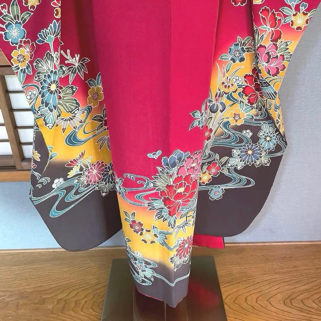 振袖フルセット　高身長　紅型　手描き友禅　成人式振袖　振袖　裄丈71 赤