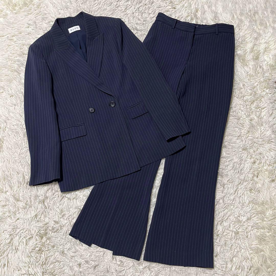 美品 S PLST ネイビー ストライプ ダブル セットアップ スーツ