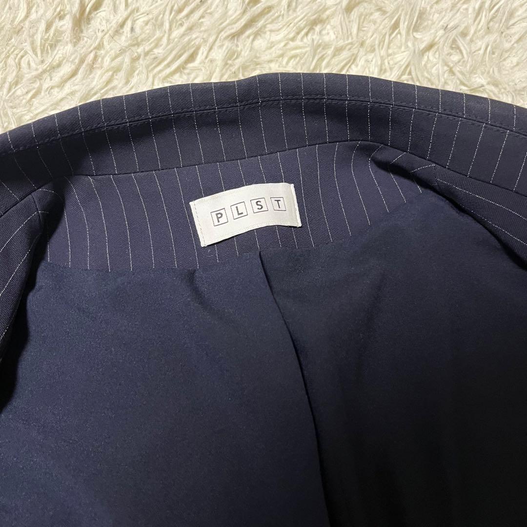美品 S PLST ネイビー ストライプ ダブル セットアップ スーツ