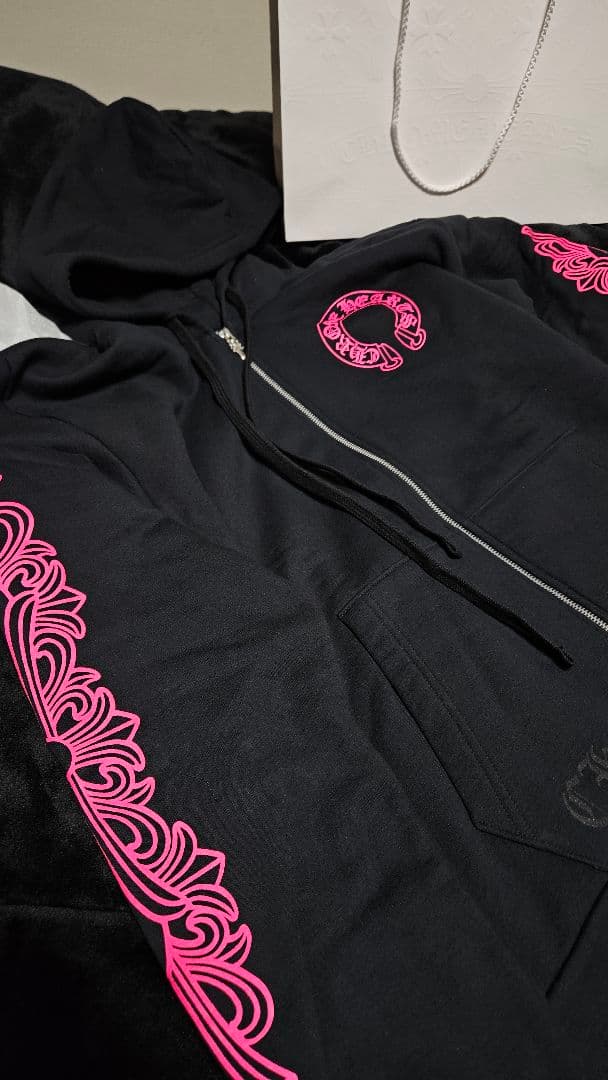 クロムハーツ　フローラルジップパーカー　ピンク　フーディー