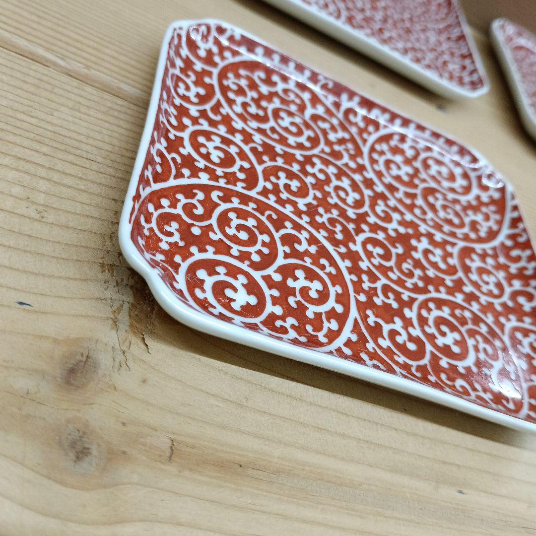 有田焼　幸楽窯　赤絵　蛸唐草　5枚　小皿　角皿　古伊万里
